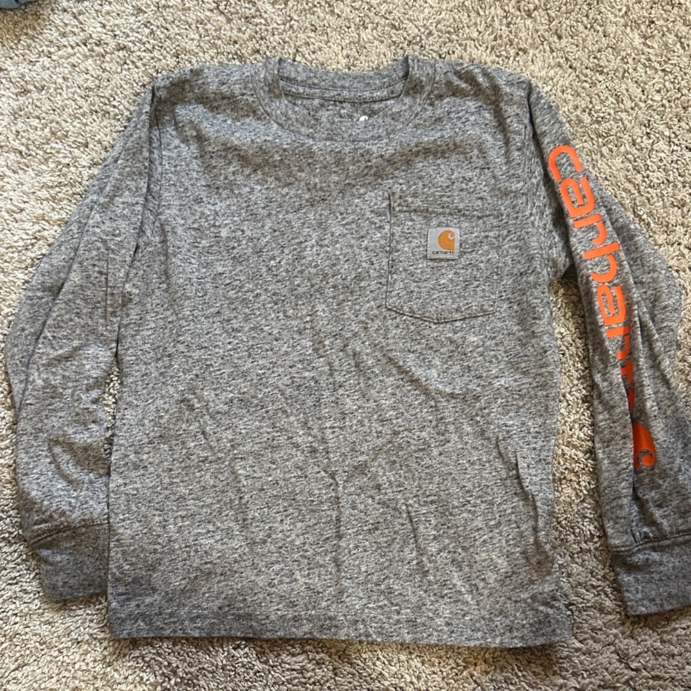 Carhartt Kids Gray Long Sleeve Tee with Orange Logo